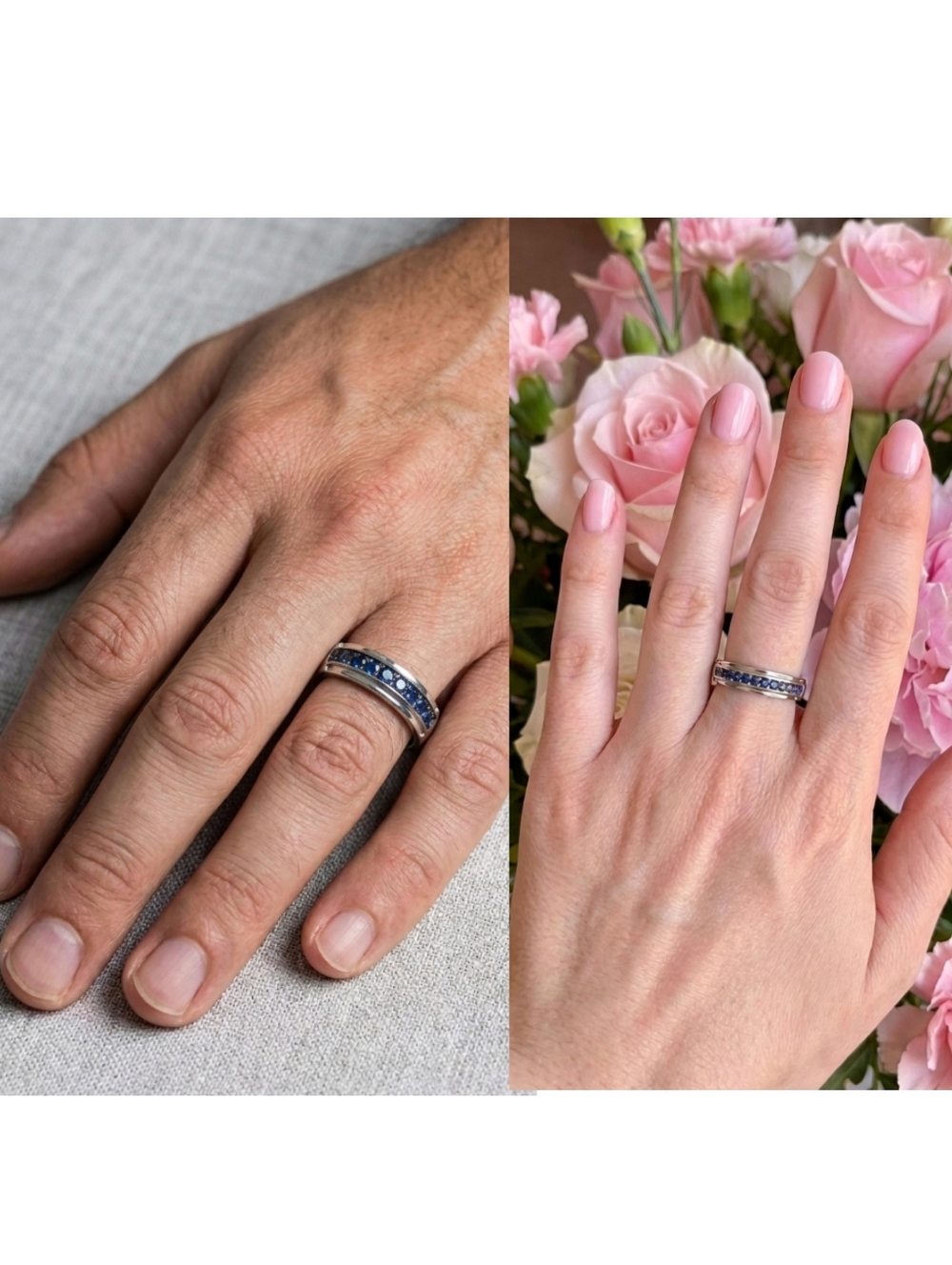 Blue Diamond Band Ring Unisex 925 Sterling Silver